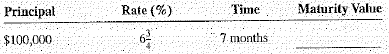 What is the maturity value of the following loans Use MV - P (1 + RT ) to find the maturity values.