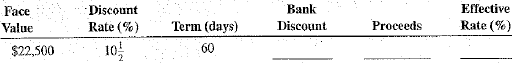 Using ordinary Interest (360 days), calculate the bank discount, proceeds, and effective rate for the following simple discount notes. Round effective rate to the nearest hundredth of a percent.