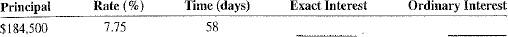 Use the extract interest method (365 days) and the ordinary interest method (360 days) to compare the amount of interest for the following loans.