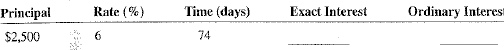 Use the extract interest method (365 days) and the ordinary interest method (360 days) to compare the amount of interest for the following loans.