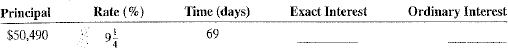 Use the extract interest method (365 days) and the ordinary interest method (360 days) to compare the amount of interest for the following loans.