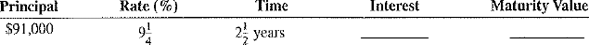 Find the amount of interest and the maturity value of the following loans. Use the formula MV = PI to find the maturity values.   