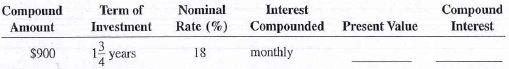 Calculate the present value (principal) and the compound interest for the following investments. Use Table 11-2, Round answers to the nearest cent.