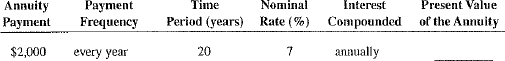 Use Table 12-2 to calculate the present value of the following ordinary annuities.