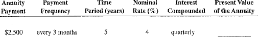 Use Table 12-2 to calculate the present value of the following annuities due.