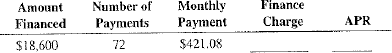 Calculate the finance charge and annual percentage rate for the following installment loans by using the APR formula.