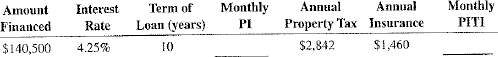 As one of the loan officers for Grove Gate Bank, calculate the monthly principal and interest, PI, using Table 14-1 and the monthly PITI for following mortgages.    