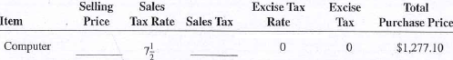 Calculate the missing information for the following purchases.  <div style=padding-top: 35px> 