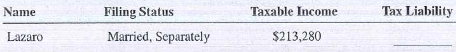 As an accountant for the Give Me A Break Tax Service, use the Tax Table, Exhibit 18-3, or the Tax Computation Worksheet, Exhibit 18-4, whichever is appropriate, to calculate the tax liability for the following clients.  <div style=padding-top: 35px> 