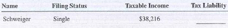 As an accountant for the Give Me A Break Tax Service, use the Tax Table, Exhibit 18-3, or the Tax Computation Worksheet, Exhibit 18-4, whichever is appropriate, to calculate the tax liability for the following clients.  <div style=padding-top: 35px> 