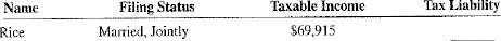 Use the Tax Table, Exhibit 18-3, to calculate the tax liability for the following taxpayers earning under $100,000.  <div style=padding-top: 35px> 