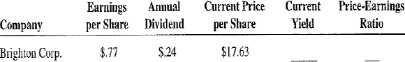 Calculate the missing information for the following stocks.