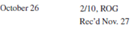 Using the EOM, ROG, and Extra dating methods, calculate the discount date and the net date for the following transactions. Unless otherwise specified, the net date is 20 days after the discount date.        