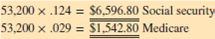 What are the social security and Medicare taxes due on gross earnings of $53,200 per year for Tricia Marvel, a self-employed commercial artist?   