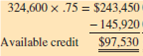 Calculate the housing expense ratio and the total obligations ratio for the following mortgage applications. Ronald and Samantha Brady recently had their condominium in Port Isaac appraised for $324,600. The balance on their existing first mortgage is $145,920. If their bank is willing to loan up to 75% of the appraised value, what is the amount of credit available to the Bradys on a home equity line of credit?  <div style=padding-top: 35px> 