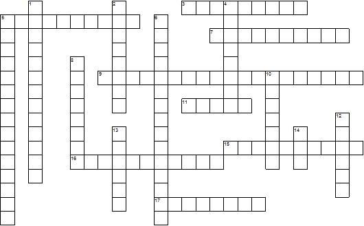    Across  3 words that help you to identify main ideas, clues to main points  5 equal  7 participation in wrong  9 lively feeling with a slight edge  11 eloquent public speaker  15 a hormone, triggered by stress  16 humiliation  17 respecting  Down  1 unchanged, uncorrupted  2 little story  4 well spoken, articulate  5 systematic way of marking ideas in a textbook  6 visualization of successful actions  8 attacked  10 compelled  12 to send away  13 masked hoods worn by Afghan women  14 nonsense