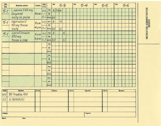Coumadin (warfarin) 5 mg PO daily 6 pm. Figure Medication administration record   