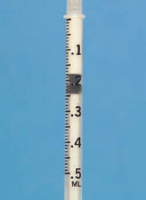 Identify the dosages measured on the following syringes.     _______