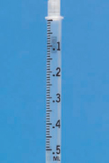 Draw arrows or shade the barrels on the following syringes/cartridges to measure the indicated dosages. Have your answers checked by your instructor.     0.42 mL