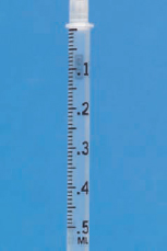 Draw arrows or shade the barrels on the following syringes/cartridges to measure the indicated dosages. Have your answers checked by your instructor.     0.31 mL
