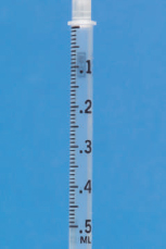 Draw arrows or shade the barrels on the following syringes/cartridges to measure the indicated dosages. Have your answers checked by your instructor.     0.44 mL