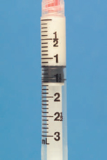 What dosages are measured by the following three assembled syringes?     __________