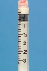 What dosages are measured by the following three assembled syringes?     __________