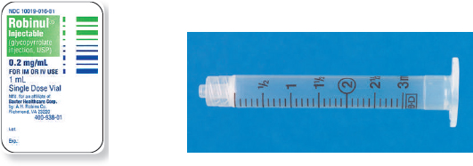 Read the parenteral drug labels provided to measure the following dosages. Then, indicate on the syringe provided exactly how much solution you will draw up to obtain these dosages. Have your answers checked by your instructor to be sure you have measured the dosages correctly. Robinul 100 mcg _______   