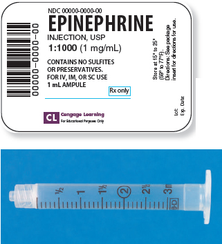 Read the parenteral drug labels provided to measure the following dosages. Then, indicate on the syringe provided exactly how much solution you will draw up to obtain these dosages. Have your answers checked by your instructor to be sure you have measured the dosages correctly. epinephrine 2 mg _______   