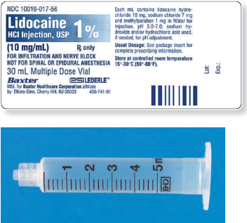 Read the parenteral drug labels provided to measure the following dosages. Then, indicate on the syringe provided exactly how much solution you will draw up to obtain these dosages. Have your answers checked by your instructor to be sure you have measured the dosages correctly. lidocaine HCl 50 mg _______