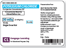 Refer to the potassium chloride label in Figure to answer the following questions. What are the total dosage and volume of this vial? _______
