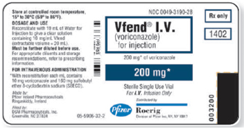 Refer to the Vfend I.V. label in Figure to answer the following questions. What diluent is specified for use? _______ Figure    