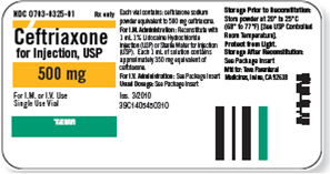 Refer to the ceftriaxone label in Figure to answer the following questions. What is the total dosage of this vial? ______ Figure    