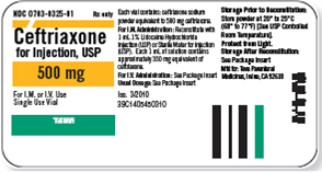 Refer to the ceftriaxone label in Figure to answer the following questions. What dosage will 1 mL of IM reconstituted solution contain? _______ Figure