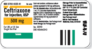 Refer to the ceftriaxone label in Figure to answer the following questions. Where will you find storage and expiration details? _______ Figure