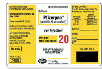 Refer to the Pfizerpen label in Figure to answer these additional questions. If you reconstitute it on June 1 at 2 pm, what expiration time and date will you print on the label? ___________ Figure    