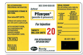 Refer to the Pfizerpen label in Figure to answer these additional questions. What is the total dosage strength of this vial? ___________ Figure