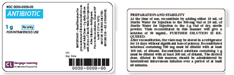 Refer to the Antibiotic for Intravenous Use labels and insert in Figure 1, Figure 2, and Figure 3. Use both the insert and label information to answer the following questions. How much diluent must be used to reconstitute a 500 mg vial? ______ Figure 1      Figure 2 and Figure 3    