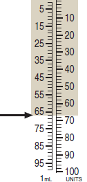Use the syringe calibrations provided to measure the following dosages. For combined insulin dosages, use arrows to indicate the exact calibration to be used for each insulin ordered. Have your instructor check your answers. __________   