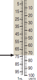 Use the syringe calibrations provided to measure the following dosages. For combined insulin dosages, use arrows to indicate the exact calibration to be used for each insulin ordered. Have your instructor check your answers. __________   