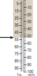 Use the syringe calibrations provided to measure the following dosages. For combined insulin dosages, use arrows to indicate the exact calibration to be used for each insulin ordered. Have your instructor check your answers. __________   