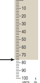 Use the syringe calibrations provided to measure the following dosages. For combined insulin dosages, use arrows to indicate the exact calibration to be used for each insulin ordered. Have your instructor check your answers. _________   