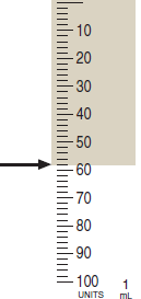 Use the syringe calibrations provided to measure the following dosages. For combined insulin dosages, use arrows to indicate the exact calibration to be used for each insulin ordered. Have your instructor check your answers. __________   