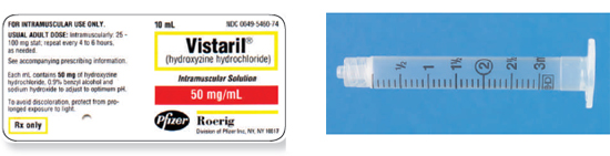 Calculate these dosages using ratio and proportion. Express mL answers to the nearest tenth (or hundredth where indicated) using the medication labels provided. Measure the dosages you calculate on the syringes provided. Have your answers checked by your instructor to be sure you have calculated and measured the dosages correctly. Vistaril 70 mg ___   