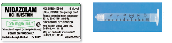 Calculate these dosages using ratio and proportion. Express mL answers to the nearest tenth (or hundredth where indicated) using the medication labels provided. Measure the dosages you calculate on the syringes provided. Have your answers checked by your instructor to be sure you have calculated and measured the dosages correctly. midazolam HCI 4 mg ___   