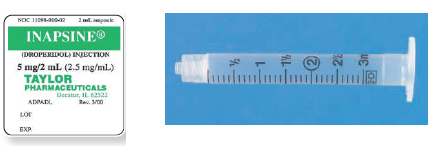 Calculate these dosages using ratio and proportion. Express mL answers to the nearest tenth (or hundredth where indicated) using the medication labels provided. Measure the dosages you calculate on the syringes provided. Have your answers checked by your instructor to be sure you have calculated and measured the dosages correctly. Inapsine 3 mg ____