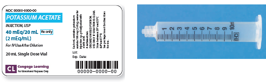 Calculate these dosages using ratio and proportion. Express mL answers to the nearest tenth (or hundredth where indicated) using the medication labels provided. Measure the dosages you calculate on the syringes provided. Have your answers checked by your instructor to be sure you have calculated and measured the dosages correctly. potassium acetate 16 mEq for IV additive ___   