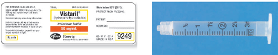 Calculate these dosages using ratio and proportion. Express mL answers to the nearest tenth (or hundredth where indicated) using the medication labels provided. Measure the dosages you calculate on the syringes provided. Have your answers checked by your instructor to be sure you have calculated and measured the dosages correctly. Vistaril 120 mg ____   