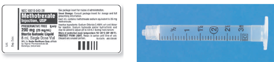 Calculate these dosages using ratio and proportion. Express mL answers to the nearest tenth (or hundredth where indicated) using the medication labels provided. Measure the dosages you calculate on the syringes provided. Have your answers checked by your instructor to be sure you have calculated and measured the dosages correctly. methotrexate 40 mg___