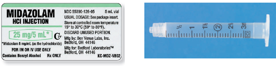 Calculate these dosages using ratio and proportion. Express mL answers to the nearest tenth (or hundredth where indicated) using the medication labels provided. Measure the dosages you calculate on the syringes provided. Have your answers checked by your instructor to be sure you have calculated and measured the dosages correctly. midazolam HCI 3 mg ____   